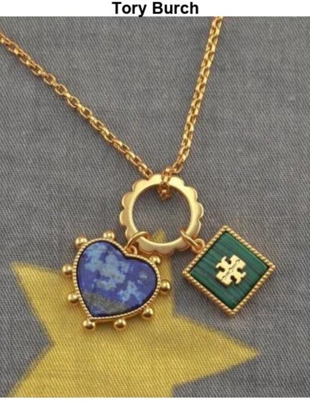 Tory Burch Heart and Square Charm Necklace in Semiprecious Stone (Brand New)